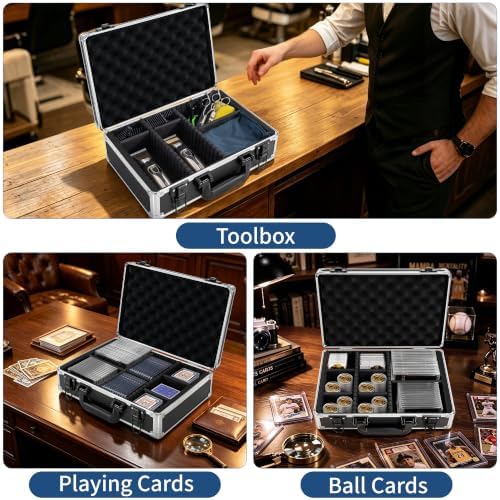 Aluminum Storage Case with Adjustable Dividers, Multi-Function Lockable Storage Carrying Case for Graded Card, Barber Tools, Makeup Tools, etc (Medium) ﻿ - Image 3