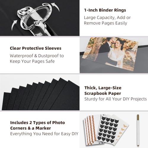 Vienrose 13"x11" Scrapbook Album Gift Set Faux Leather DarkBlue 60 Pages - Image 5