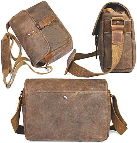 SLR Camera Bag, Waterproof Wax Canvas Bag Vintage Camera Case Messenger Bag with Interlayer Pad - Image 5