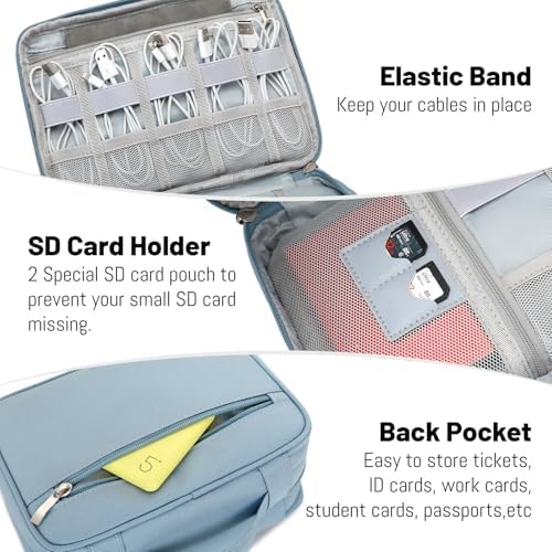 Lanola Electronic Accessories Case,Electronics Travel Organizer, Portable Double Layer Cable Storage Bag for Cord, Charger, Flash Drive, Phone, SD Card,Flash Drive,Adapter - Brown - Image 6