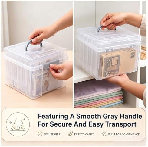 Yesland 5x7inch Photo Storage Box, 6 Inner Photo Cases Keeper with Handle, Clear Plastic Seed Organizer, Craft Storage Container for Greeting Cards Pictures Stamps Scrapbooking Office Supplies - Image 3