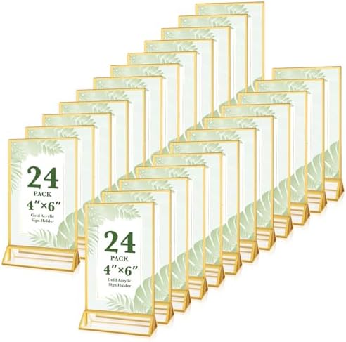 24 Pack Gold Acrylic Sign Holders 4x6 Clear Picture Frame Stands by ALFFUN
