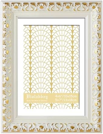 VIOLABBEY 5x7 Picture Frame Antique White and Gold, Ornate Vintage Frame by violabbey