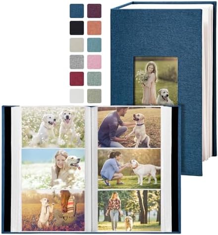 Photo Album 4x6 with 420 Pockets, Slip-in Picture Albums, Linen Cover Memory Book with Front Window, Vertical pages Photo Book for Wedding, Family, Anniversary, Baby, Vacation(Blue) by HenPisen