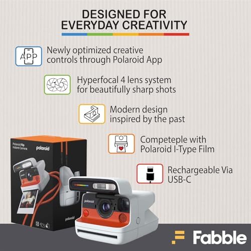 Polaroid Flip Instant Camera White Bundle with Color i-Type Film (8 Photos), Hard Protective Case, 6ft USB Type-C Cable, and Grey Microfiber Cleaning Cloth - Image 5