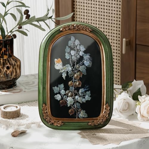 Cuspin 8x10 Vintage Picture Frame Green and Gold Ornate Floral Arched Frame - Image 2