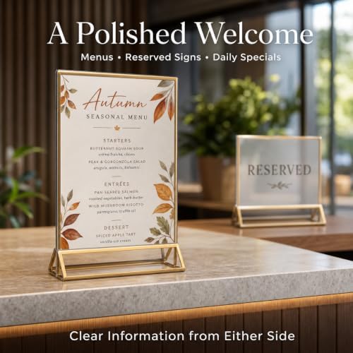 8 Pack Acrylic Sign Holder 8.5x11 Gold Frames, Wedding Table Number Holders Double Sided Vertical Clear Display Stand, Picture Holders for Tables, Menus, Flyers, Party and Office Decor - Image 6