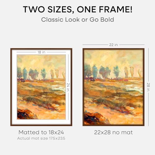 Homeforia 22x28 Brown Oak Poster Frame, High-End Wood, 18x24 Mat, Glass - Image 2