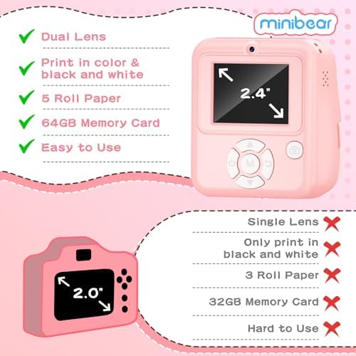 Kids Camera Instant Print, 1080P Kids Digital Camera that Print in 5 Colors - Image 6