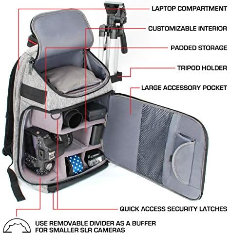 USA Gear DSLR Camera Backpack with Padded Dividers, Tripod Holder, Laptop Compartment, Rain Cover and Accessory Storage Compatible wIth Cameras from Nikon, Canon, Sony, Pentax and More - Image 7