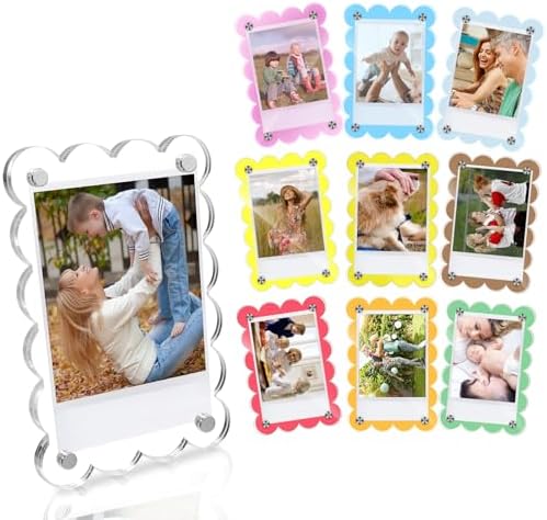 10 Pack 2.36 x 3.54 Inch Acrylic Fridge Magnetic Frame Scalloped, Double Sided Polaroid Frame, Magnet Picture Frames for Fridge suit Fujifilm Instax Mini, Frames for Fridge/Locker, Colorful Set by Unknown