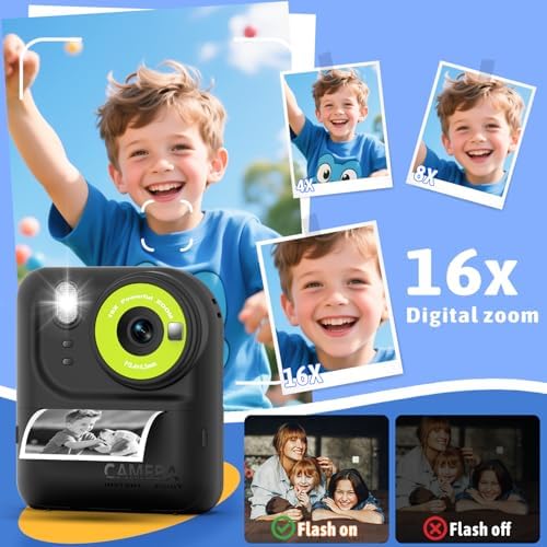 Okaloka Kids Instant Print Camera Toys,1080P HD Toddler Digital Video Camera,Birthday for Girls Boys Age 3-12 Year Old - TF Card Included (Black) - Image 6