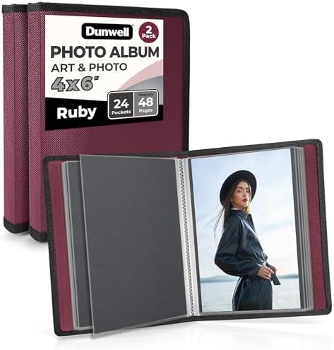 Dunwell 4x6 Photo Album & Art Portfolio Binder, 24 Clear Sleeves, Ruby by Dunwell