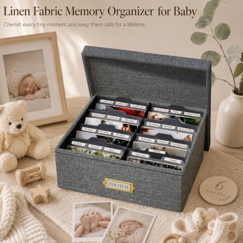Linen Photo Storage Box, Large Organizer Box, Holds 1700 Picture, Grey - Image 6