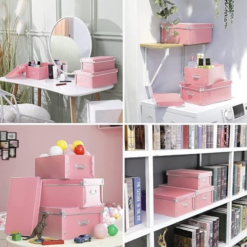 XUCHUN File Storage Boxes, Foldable Storage Bins with Lid 3 in 1 Set, Press-Stud Fastening, Moisture-Proof, Space Saving Storage, Photoes, Files, Closets - Image 4
