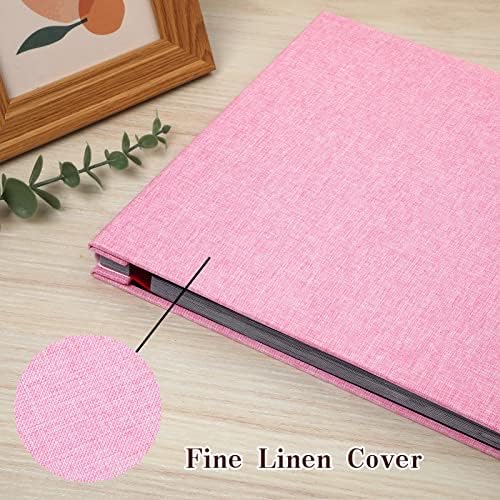 Spbapr Large Photo Album Self Adhesive Linen Cover Magnetic Scrapbook Album DIY Scrap Book 40 Black Sticky Pages for 4x6 5x7 8x10 10x12 Pictures with A Metal Pen, Pink - Image 3