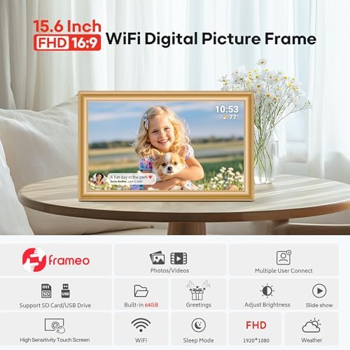 64GB 15.6" Frameo Digital Picture Frame WiFi, Large Electronic Photo Frames Golden 1920 x 1080 IPS FHD Touch Screen, Send Photos from Your Phone from Anywhere, Best Gifts for Family and Friends - Image 6