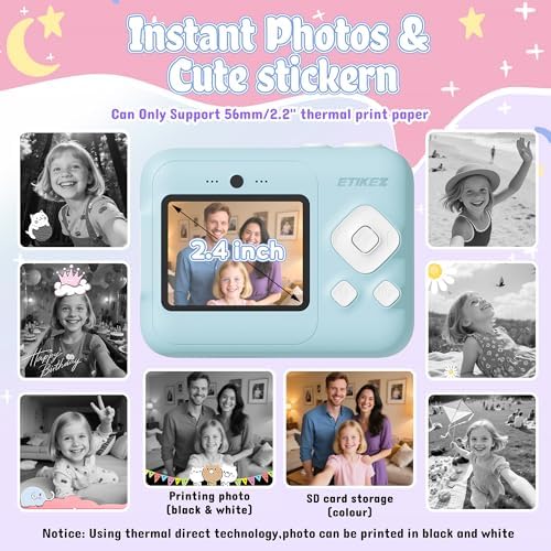 Kids Camera, 1080P Instant Digital Print, Dual Lens, 32GB Card, Blue - Image 3