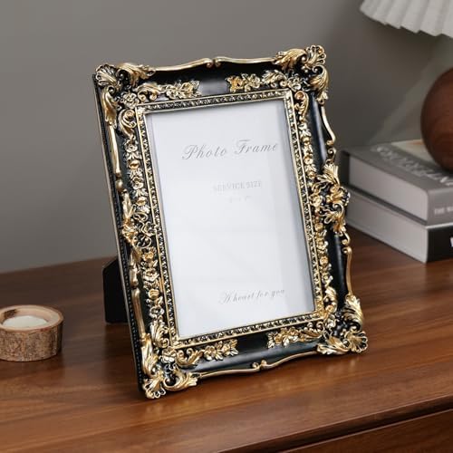 Cuspin 5x7 Black and Gold Picture Frame Vintage Baroque Ornate Resin Frame - Image 3