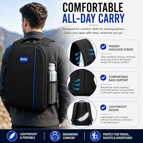 Acuvar Camera Backpack Bag for DSLR & Mirrorless Cameras – Padded Camera Case with Customizable Dividers, Rain Cover, Laptop Storage, Fits Canon Nikon Sony Camera & Lenses - Image 5