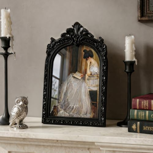 Cuspin 5x7 Black Picture Frame Vintage Ornate Arched Gothic Photo Frame - Image 4