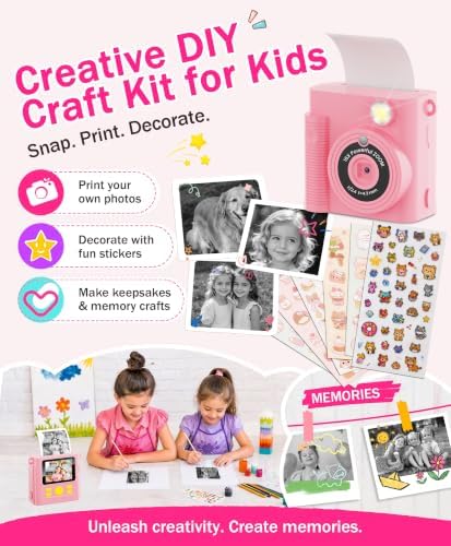 Kids Instant Print Camera Ages 3-12 1080P Selfie 2.4" Screen 32GB Gift Pink - Image 3