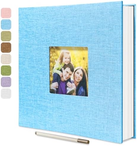 Large Photo Album Self Adhesive, DIY Scrapbook Album for 4x6 8x10 Pictures, 40 Pages Light Blue Linen Cover Memory Book, Ideal Gift for Family Travel Wedding Baby Christmas Anniversary by HoneyTolly