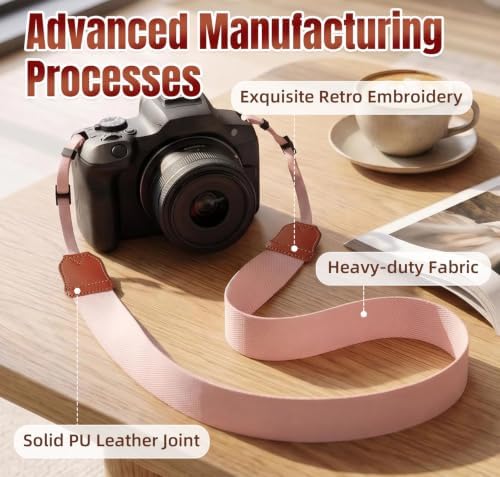 Pink Camera Strap Cute, Adjustable Woven Camera Neck&Shoulder Straps for Canon, Fujifilm, Sony, Nikon, Minolta, Panasonic DSLR(Pink) - Image 2