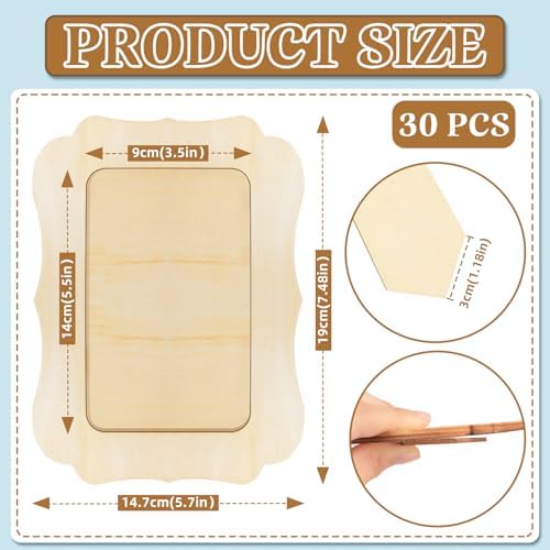 VOKOY 30 Pack Wooden Picture Frames for Crafts, 4" x 6" Photos DIY Wood Frames for Crafting,Unfinished Standing Photo Frames DIY Crafts Wood Decorate for Birthday Party Gifts, Vintage Shape - Image 2