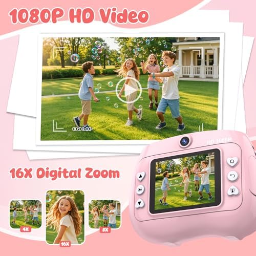 Kids Camera Instant Print 1080P Front Rear Dual Selfie - Toddler Cameras with Digital Video Games,32GB & 5-Colored Print Paper/ 250 Photos,Easy to Use & Great Toys Gifts for Boys Girls, Ages 3-12 - Image 6
