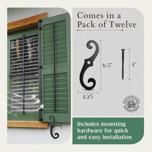 Renovators Supply Manufacturing Decorative S Style Window Shutter Dogs, Cast Iron, Rust Resistant Powder Coated, Includes Mounting Screws, 6.5 Inches, Pack of 12 Pairs - Image 6