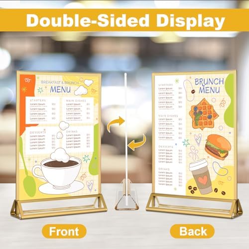 EHWINE 12 Pack Acrylic Sign Holder 5.5 x 8.5, Double Sided Gold Picture Frame Stand up Table Top Sign Holders, Clear Display Stand Menu Flyer Holder for Wedding Party - Image 3