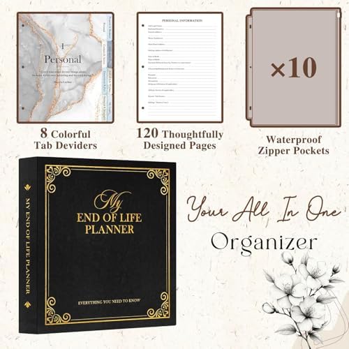 Lanpn End of Life Binder Organizer Death Planner 8.5"x11", Final Wishes & Estate Document Folder with 8 Dividers & 10 Letter Size Binder Pockets, When I Die Journal Before Death Life Plan Book, Black - Image 3