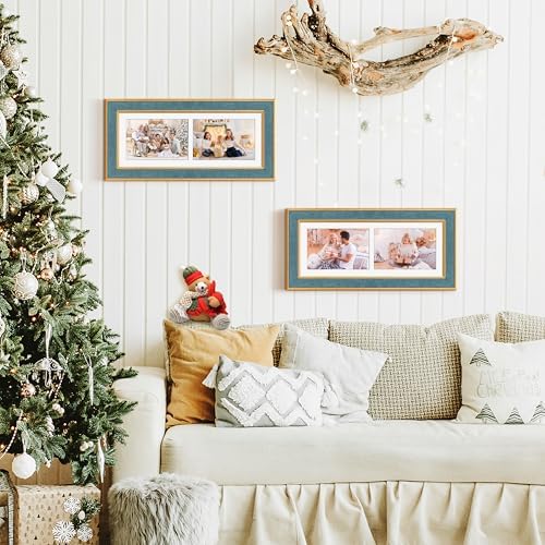 Suede 6x15 Picture Frame Display 2 Opening 5x7 Double Picture Frames Collage Wall Decor with Mat,Multi Photo Frame for Plexiglass,Wall Decor,1Pack,Blue - Image 7