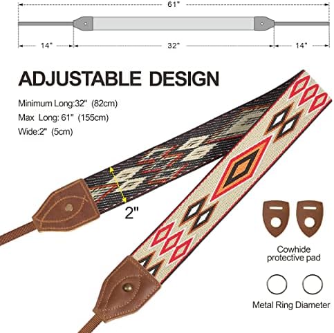 Padwa Lifestyle 2" Wide Classic Crazy Horse Art Cowhide Head Cotton Camera Straps for Photographers - Image 6