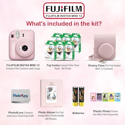 Fujifilm Instax Mini 12 Instant Camera Bundle with Fujifilm Instax Mini Instant Film Value Pack (60 Sheets) with Accessories Including Protective Case, Strap, Photo Album (Blosssom Pink) - Image 2