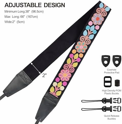 Padwa Lifestyle Colorful Crochet Camera Strap - 2" Full Grain Leather Ends Camera Straps for Photographers, Vintage Woven Cotton Soft Suede Fabric Padded Strap with Quick Release fits All Cameras - Image 6
