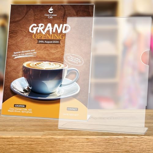 6 Pack Acrylic Sign Holder 8.5 x 11, L-Shape Clear Plastic Display Stand for Tabletop, Acrylic Stands for Flyers, Table Paper Holder, Vertical Sign Holder 8.5x11 for Restaurants, Office and School (Slant 6 Pack 8.5x11) - Image 5