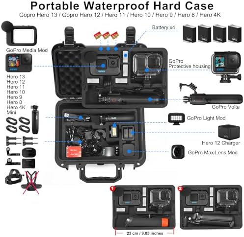Lekufee Waterproof Hard Case Compatible with Gopro Hero 13/12/11/10/9/8,Mission 1 Pro,LIT Hero,Hero 4K,Media Mod/Gopro Volta/Creator Edition/Action Camera and Accessories(Case Only) - Image 2