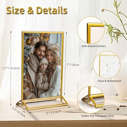 6 Pack Acrylic Sign Holder 5x7" Photo Frames, Double-sided Clear Menu Holder Gold Picture Frames for Wedding Table Numbers, Table Top Display Sign Stand Plastic Flyer Holder Vertical Paper Holder - Image 2