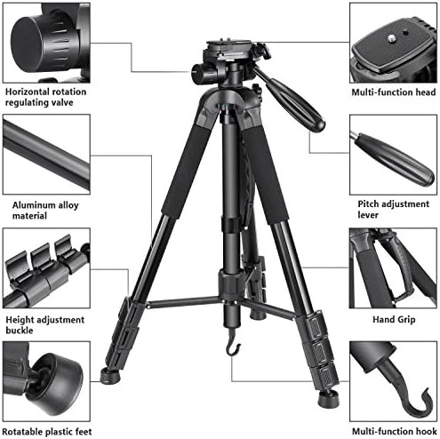 NEEWER Portable Aluminum Alloy Camera 2 in 1 Tripod Monopod Max. 70"/177cm with 3 Way Swivel Pan Head and Carrying Bag for DSLR, DV Video Camcorder (SAB264, Black) - Image 3