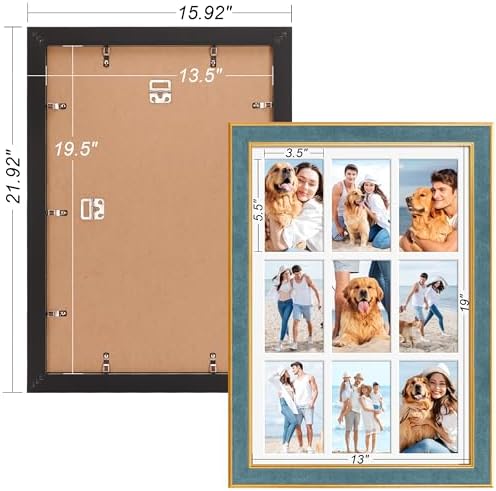 Suede 13.5x19.5 Picture Frame Display 9 Opening 4x6 Picture Frames Collage Wall Decor with Mat,Multi Photo Frame for Plexiglass,Wall Decor,1Pack,Blue - Image 4