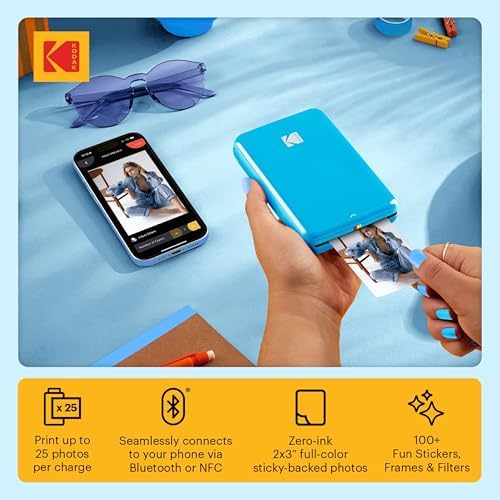 Kodak Step Instant Color Photo Printer with Bluetooth/NFC, ZINK Technology & Kodak App for iOS & Android (Blue) Starter Bundle - Image 2