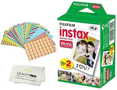 Fujifilm Instax Mini Instant Film Compatible with Instax Mini 8/9/11/12 Cameras – Includes Frame Stickers and Quality Photo Microfiber Cloth (20 Prints) by FUJIFILM