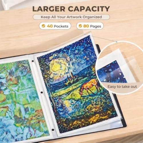 JoyCat 12 x 18 Art Portfolio Binder, 40 Pockets Display 80 Pages, Black - Image 3