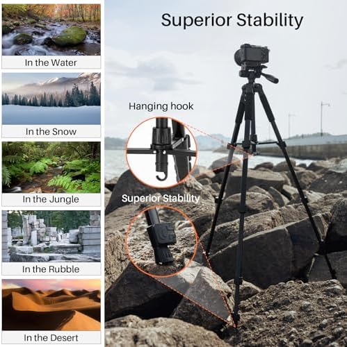Fotopro 69'' Camera Tripod Lightweight Portable Travel Tripod for Camera and Phone with Detachable 3-Way Pan Head Phone Stand for Video Recording with Carry Bag and Cellphone Clip, Max Load 6.6lb - Image 6
