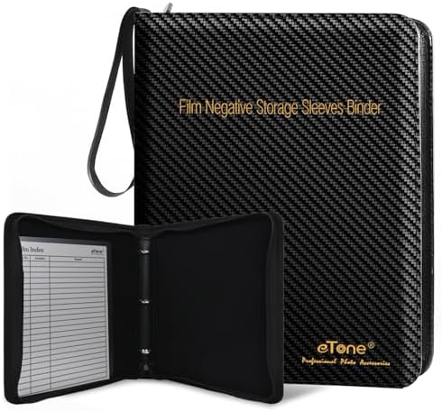 eTone Film Negative Storage Box, Black PU Leather, 13.18x7.08x1.96 Inch, 3-Ring Binder Album with Velvet Lining for 35mm 120 4x5 8x10 Negatives by eTone
