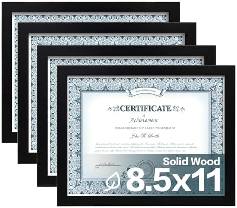 Egofine 8.5x11 Picture Frames Set of 4, Made of Solid Wood Covered by Plexiglass for Document,Diploma, Certificates and Degree, for Table Top Display and Wall Mounting Photo Frame Black by Egofine
