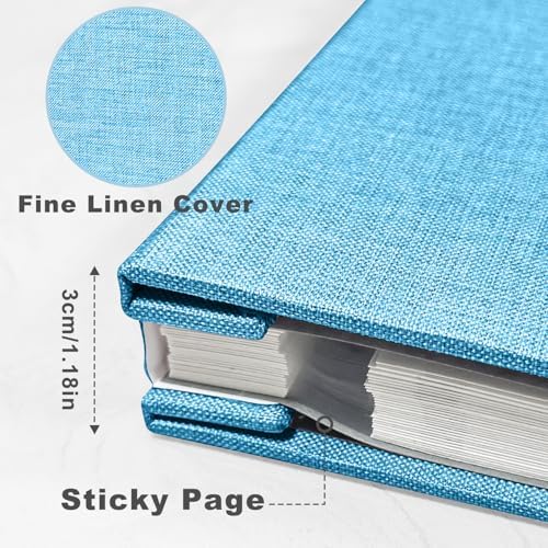 Large Photo Album Self Adhesive with Picture Display Window, DIY Scrapbook Album for 4x6 8x10 Pictures, 40 Pages Light Blue Linen Cover Memory Book with Scraper and Metallic Pen - Image 3