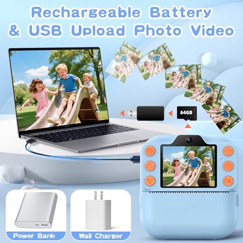Kids Instant Camera with 64GB SD Card, Portable Digital Camera Toy for Girls and Boys Ages 3-12, Toddler Christmas and Birthday Gift for 3 4 5 6 7 8 9 10 Year Old Kids (Blue) - Image 6